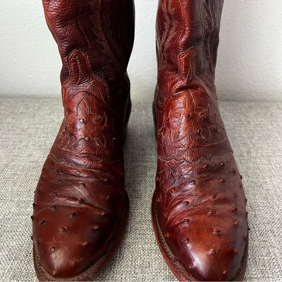 Lucchese 1883 N1017R4 Diego Ostrich Leather Mens Cowboy Western Boots Size 9 D - Picture 7 of 16